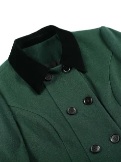 Discount Retro Stage 1930s Double-Breasted Belted Coat With Cape Green