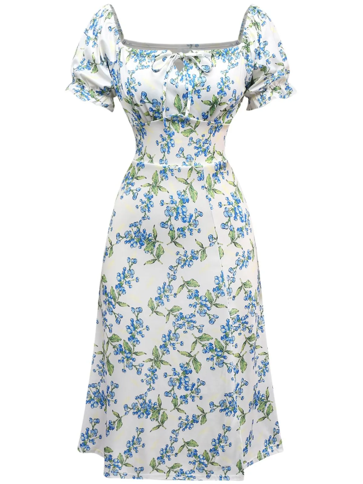 Clearance Retro Stage 1940s Floral Bow Tie Dress Green