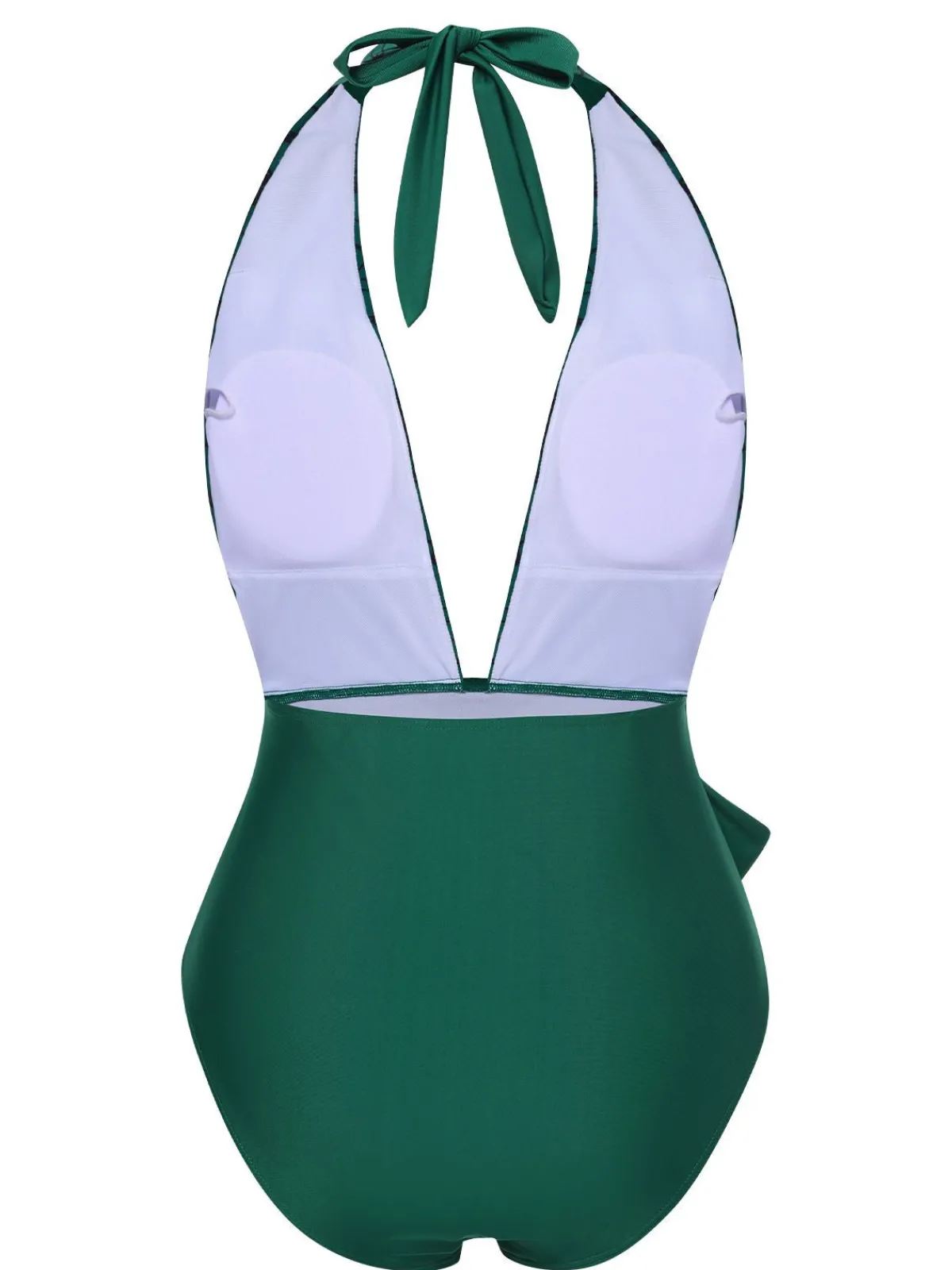 Outlet Retro Stage Green 1940s Floral Deep V-Neck Halter Swimsuit Dark Green