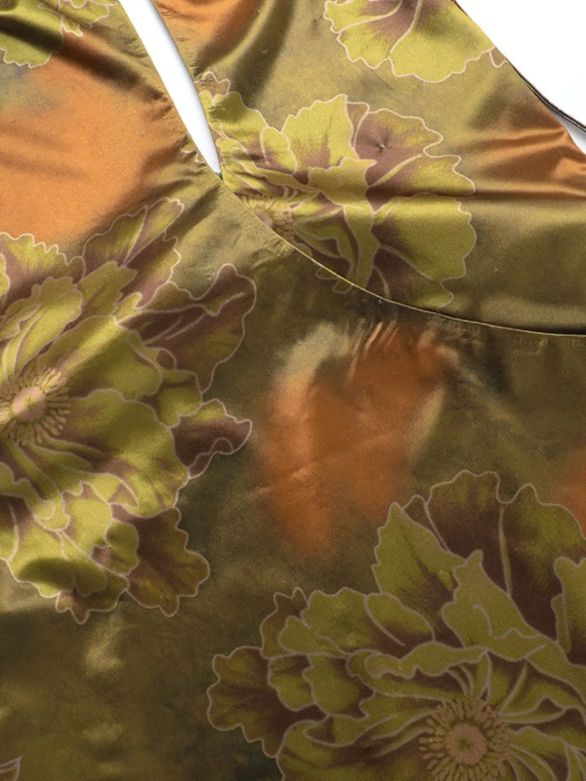 Clearance Retro Stage 1960s Floral Halter Hollow Backless Dress Green