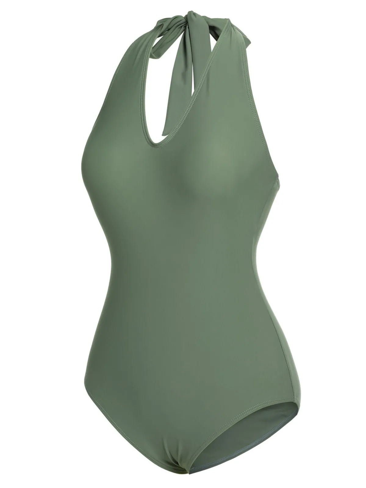 Fashion Retro Stage 1940s Floral Halter One-Piece Swimsuit Green