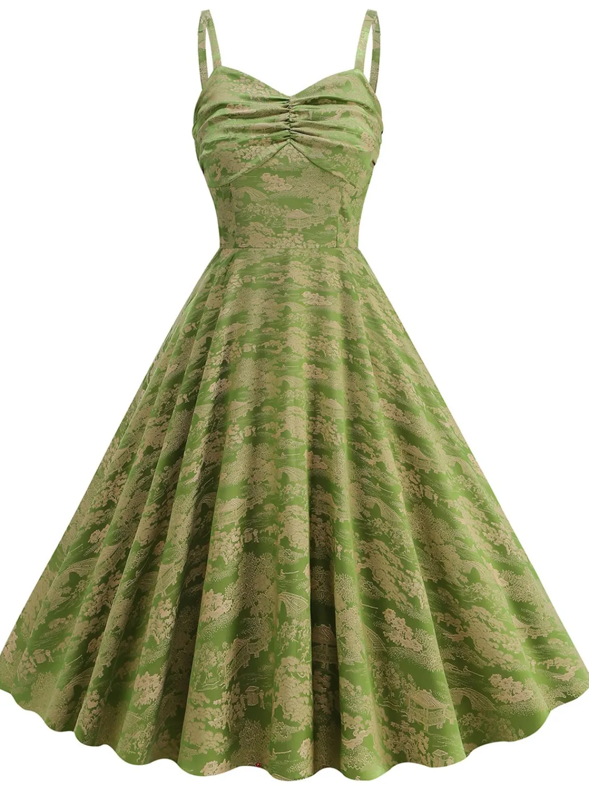 Outlet Retro Stage 1950s Floral Suspender Swing Dress Green