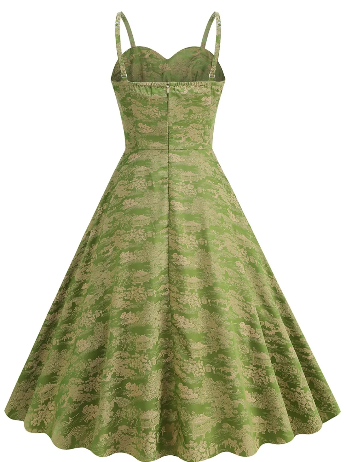 Outlet Retro Stage 1950s Floral Suspender Swing Dress Green