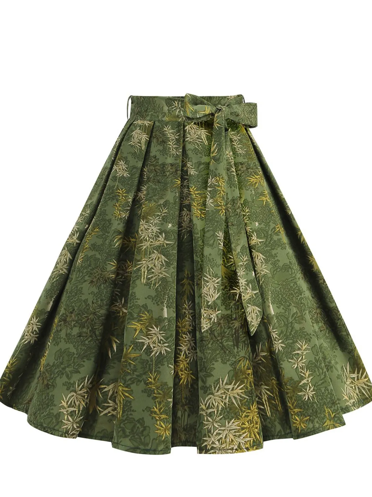 Sale Retro Stage 1950s Floral Swing Belted Skirt Green
