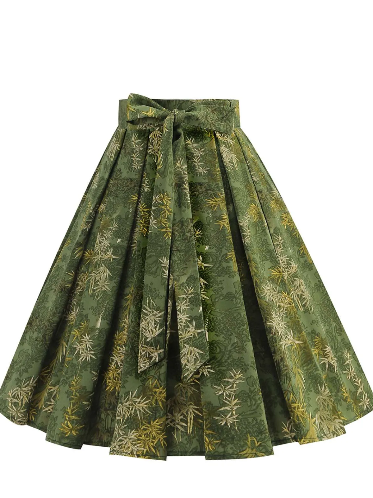Sale Retro Stage 1950s Floral Swing Belted Skirt Green