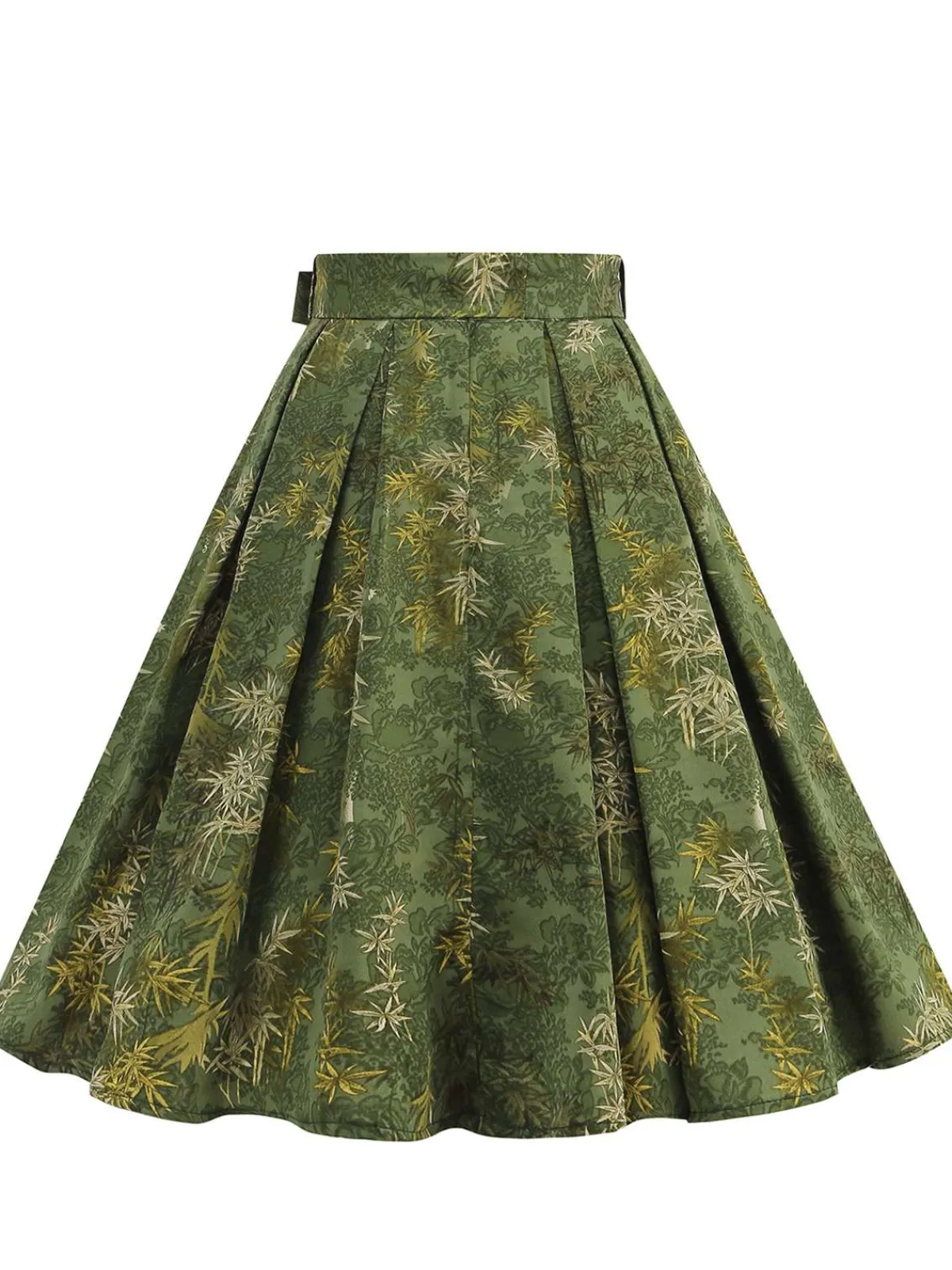 Sale Retro Stage 1950s Floral Swing Belted Skirt Green