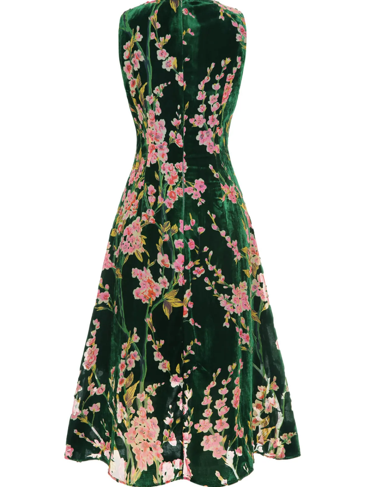 Hot Retro Stage 1930s Floral Velvet Sleeveless Dress Green