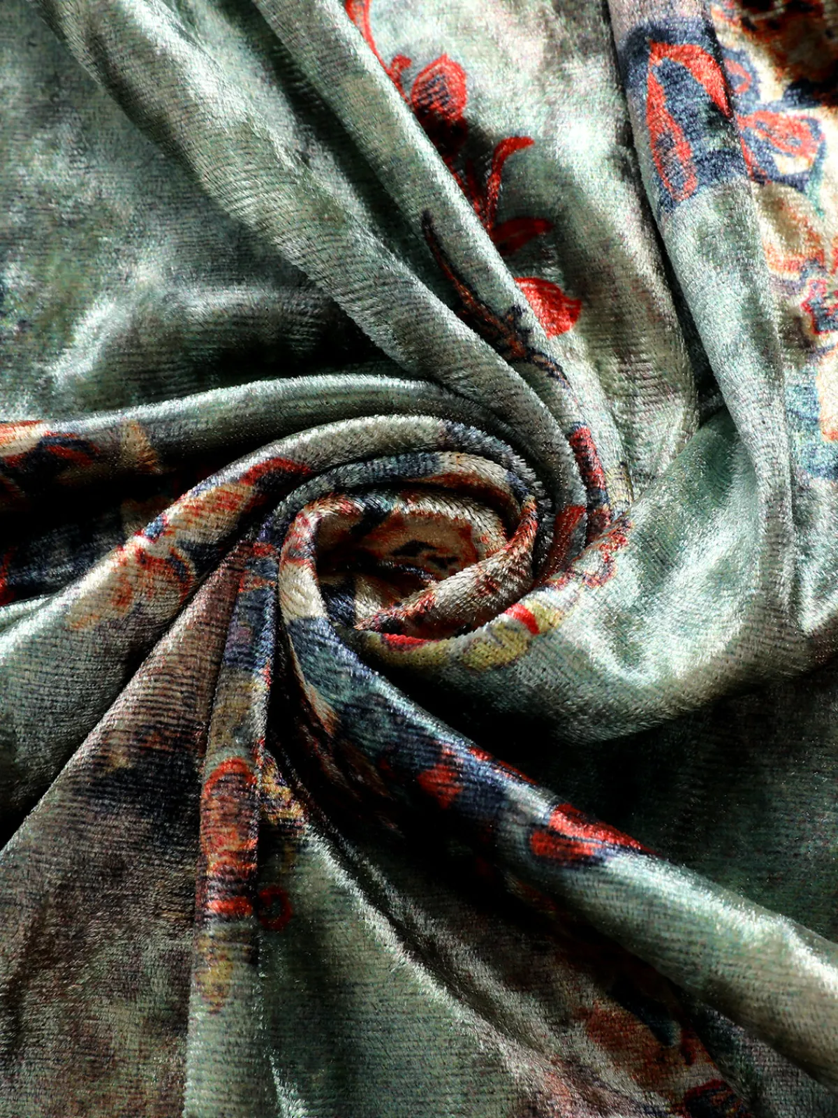 Best Retro Stage 1960s Floral Velvet Spaghetti Strap Dress Green