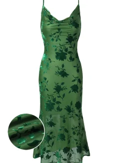 New Retro Stage 1930s Floral Vintage Dress Green