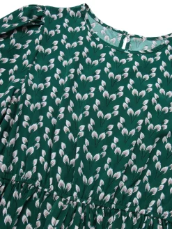 Sale Retro Stage 1940s Floral Waist Tie Dress Green