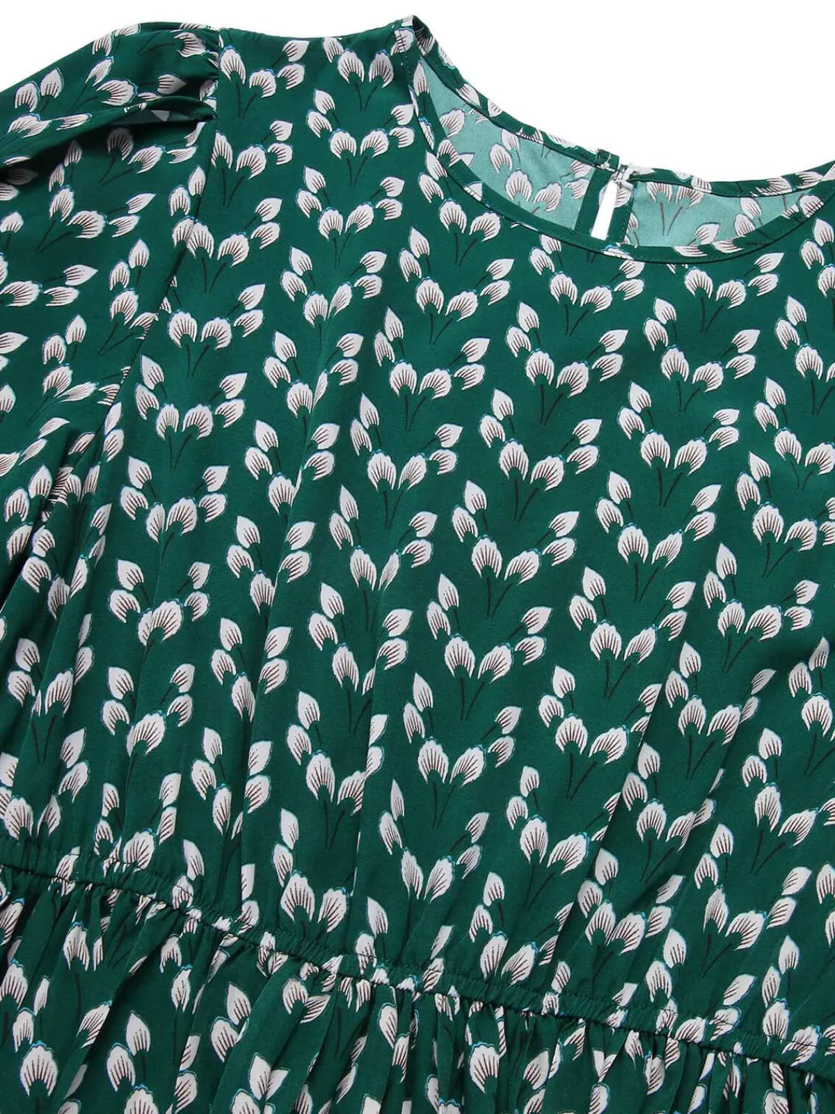 Sale Retro Stage 1940s Floral Waist Tie Dress Green