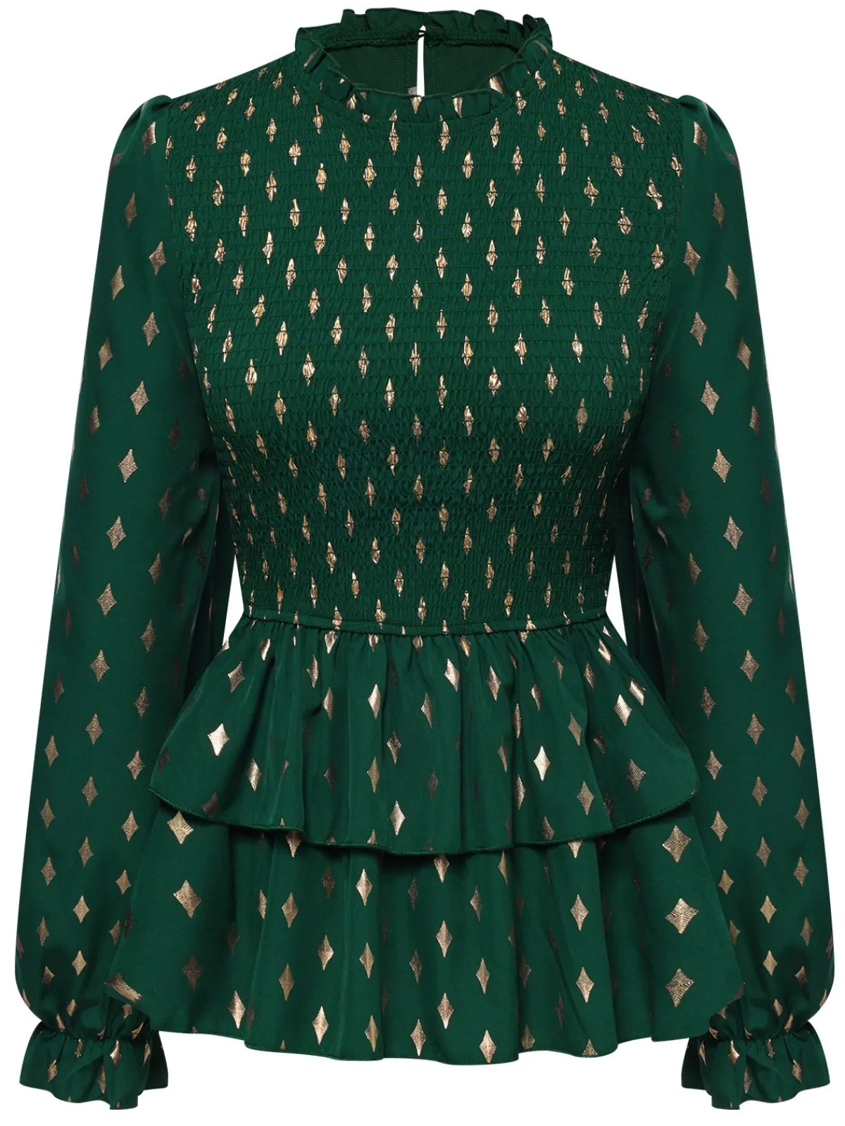 Online Retro Stage 1940s Geometric Lantern Blouse Green
