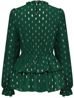 Online Retro Stage 1940s Geometric Lantern Blouse Green