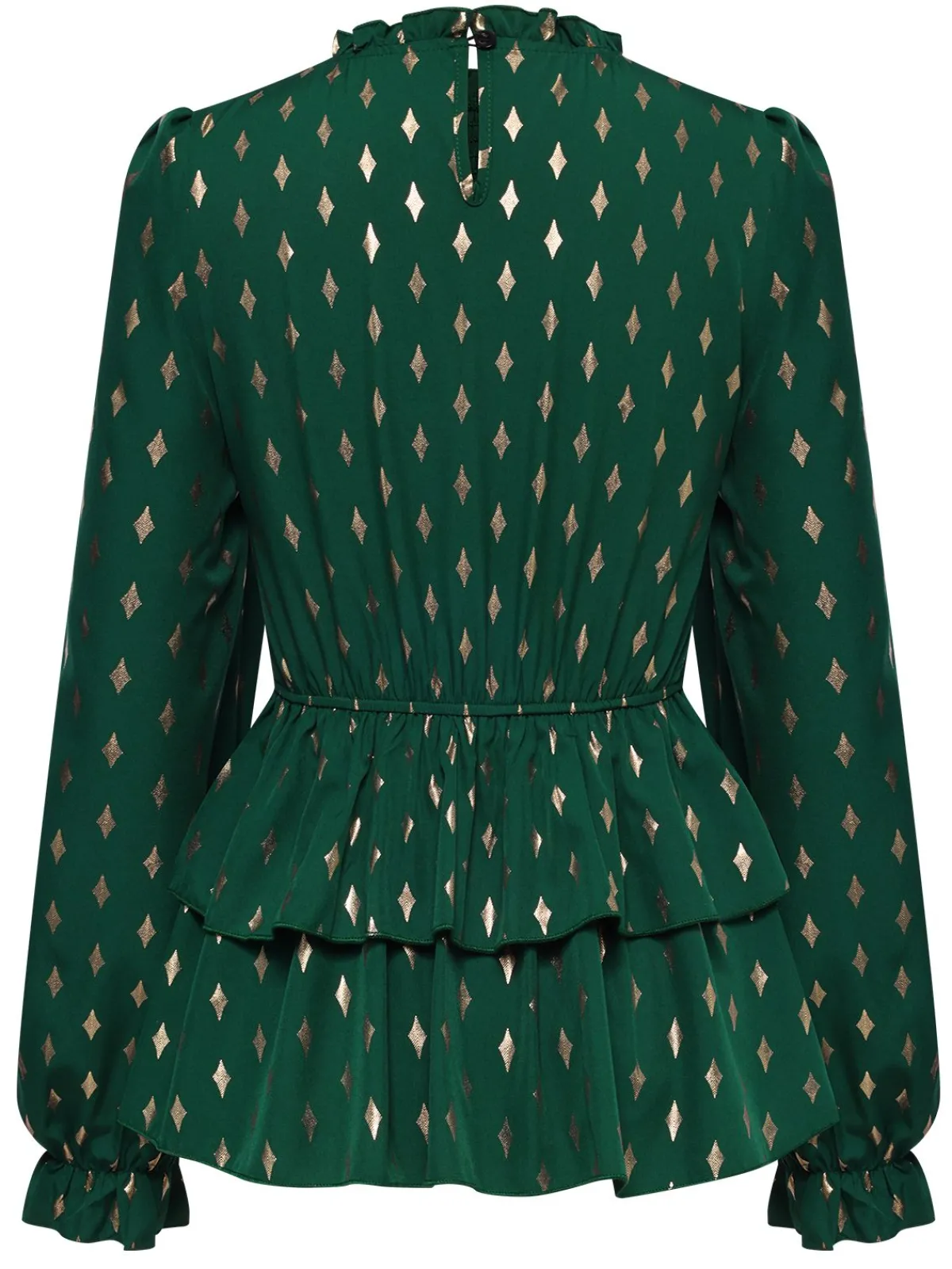 Online Retro Stage 1940s Geometric Lantern Blouse Green