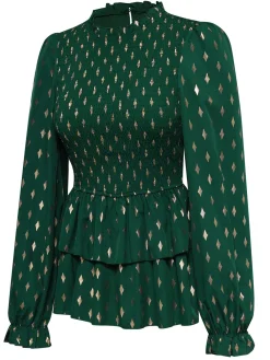 Online Retro Stage 1940s Geometric Lantern Blouse Green