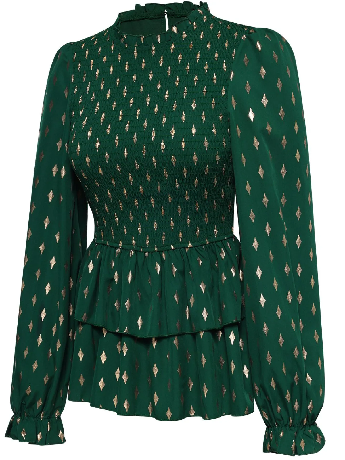 Online Retro Stage 1940s Geometric Lantern Blouse Green