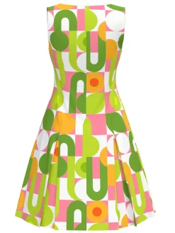Discount Retro Stage Green 1960s Geometric Print Round Neck Shift Dress Gray Green