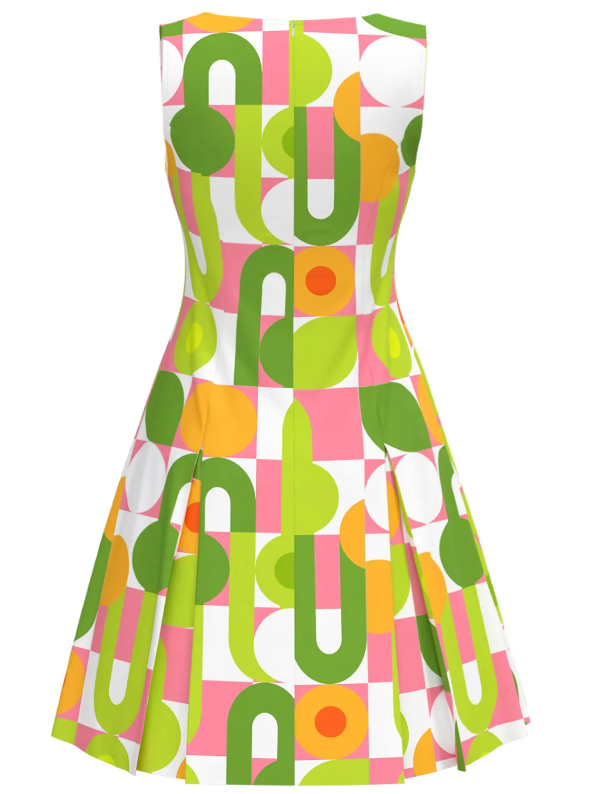 Discount Retro Stage Green 1960s Geometric Print Round Neck Shift Dress Gray Green