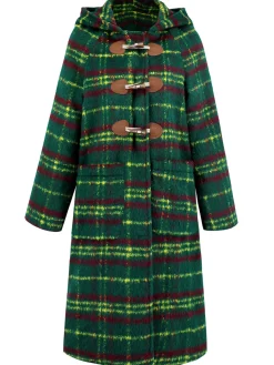 Online Retro Stage 1950s Gingham Plaid Hooded Coat Green