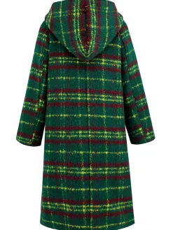 Online Retro Stage 1950s Gingham Plaid Hooded Coat Green