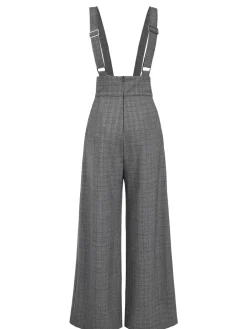 New Retro Stage Green 1940s Glen Plaid Buttoned Overall Pants