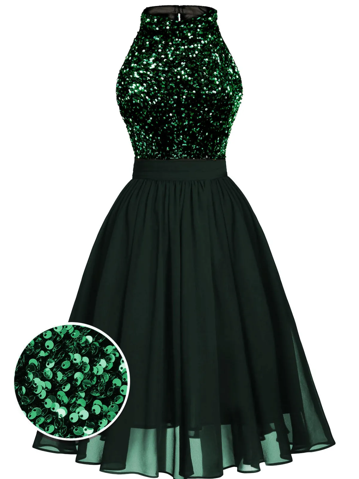 New Retro Stage Green 1950s Gold Glitter Patchwork Dress