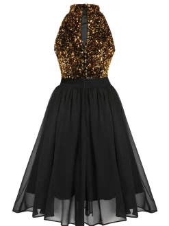 New Retro Stage Green 1950s Gold Glitter Patchwork Dress