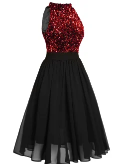 New Retro Stage Green 1950s Gold Glitter Patchwork Dress