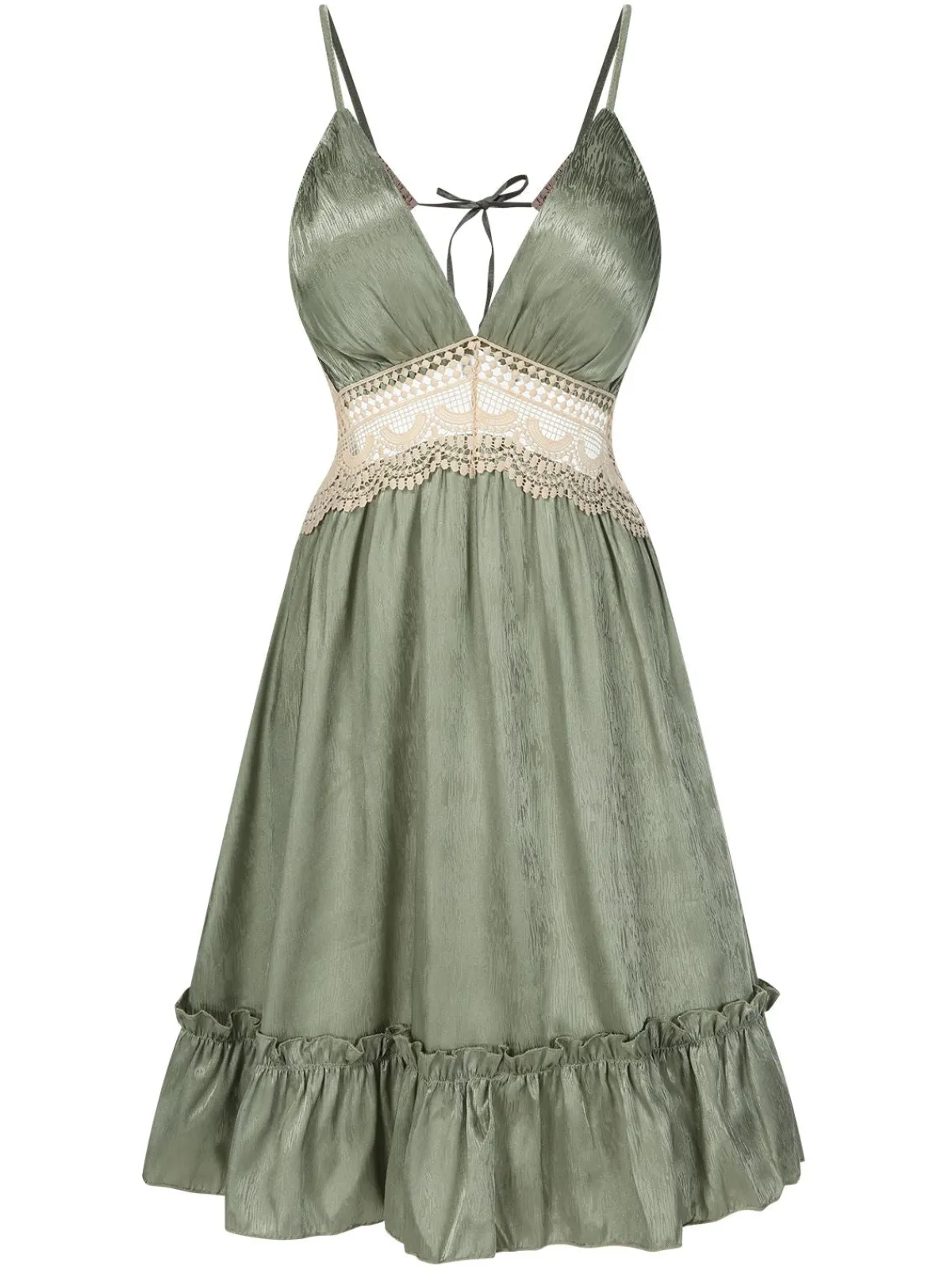 New Retro Stage Green 1950s Guipure Lace Ruffled Hem Nightgown