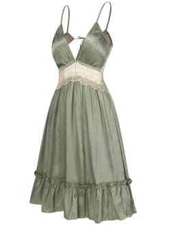 New Retro Stage Green 1950s Guipure Lace Ruffled Hem Nightgown