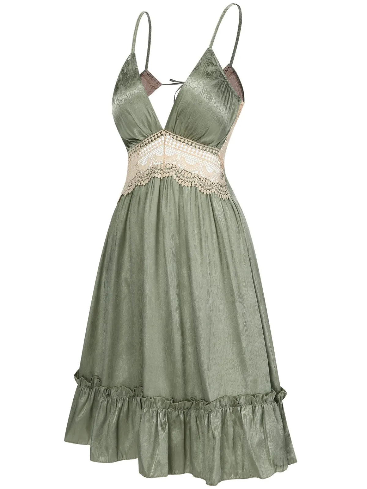 New Retro Stage Green 1950s Guipure Lace Ruffled Hem Nightgown