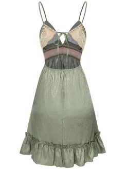 New Retro Stage Green 1950s Guipure Lace Ruffled Hem Nightgown