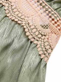 New Retro Stage Green 1950s Guipure Lace Ruffled Hem Nightgown