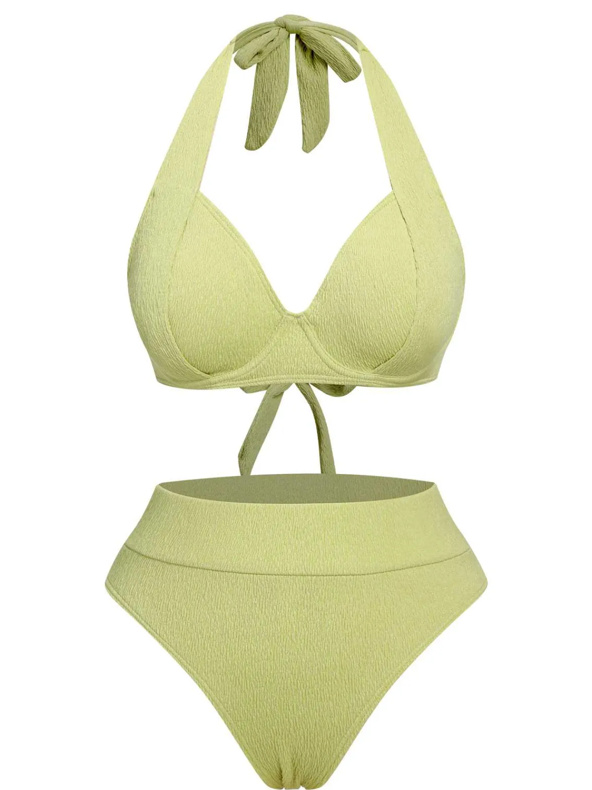 Hot Retro Stage 1960s Halter High-Waist Swimsuit Green