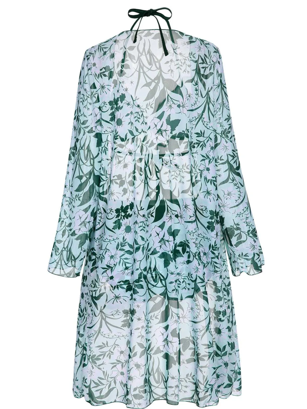 Best Retro Stage 1950s Halter Plants Print Swimsuit & Cover-Up Green