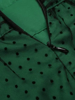 Sale Retro Stage Green 1950s Halter Polka Dots Mesh Dress