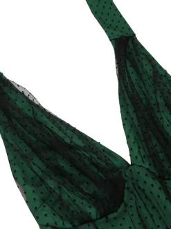 Sale Retro Stage Green 1950s Halter Polka Dots Mesh Dress