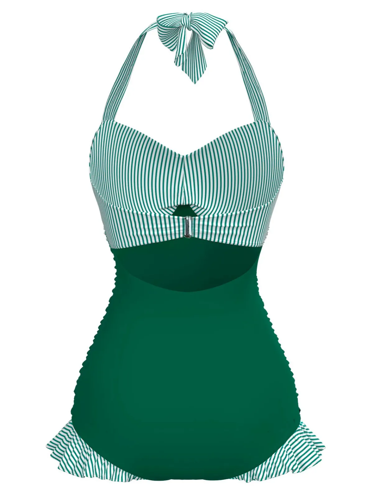 Online Retro Stage Green 1940s Halter Stripe One-Piece Swimsuit Bright Green