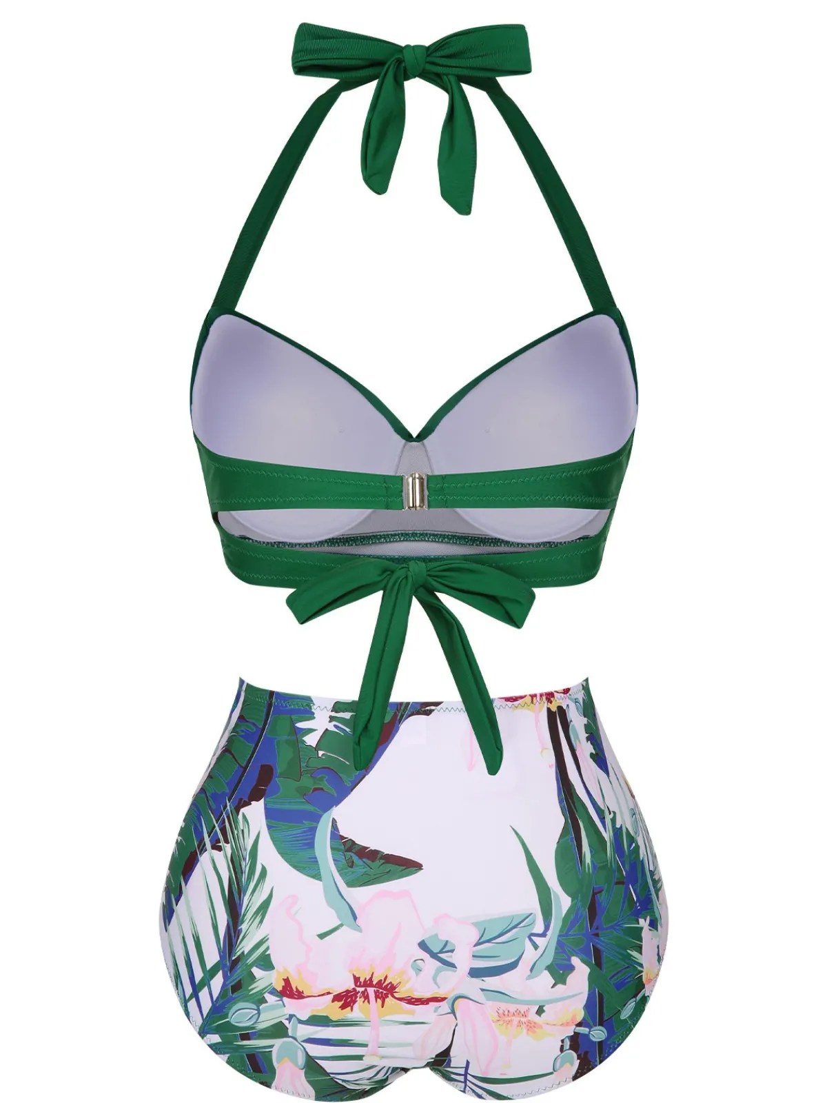 Clearance Retro Stage 1930s Halter Tropical Plants Swimsuit Green
