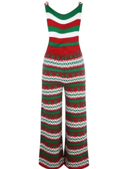 Clearance Retro Stage 1970s Happy Christmas Straps Knitted Jumpsuit Green