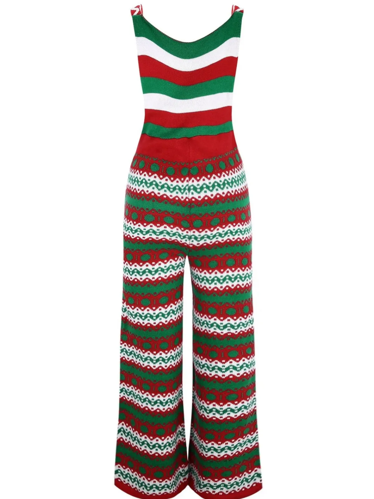 Clearance Retro Stage 1970s Happy Christmas Straps Knitted Jumpsuit Green