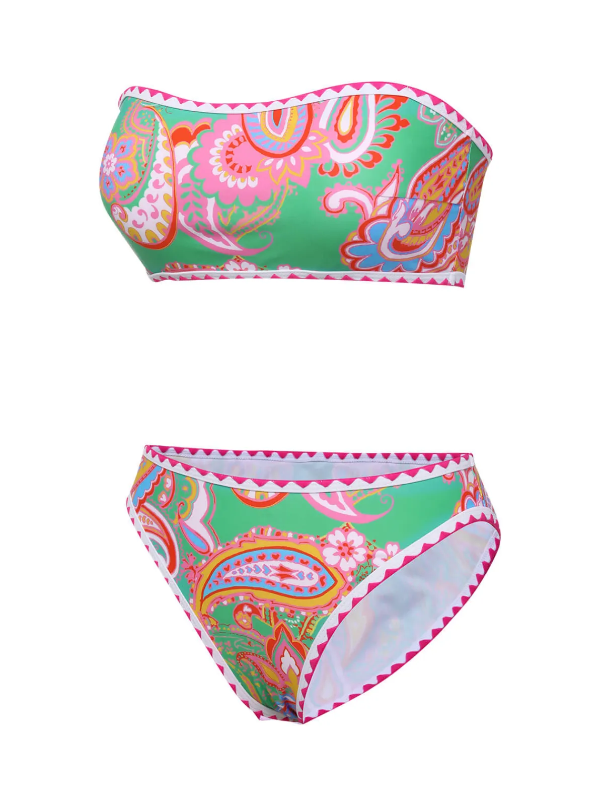 Online Retro Stage 1970s Hippie Print Bandeau Bikini Green