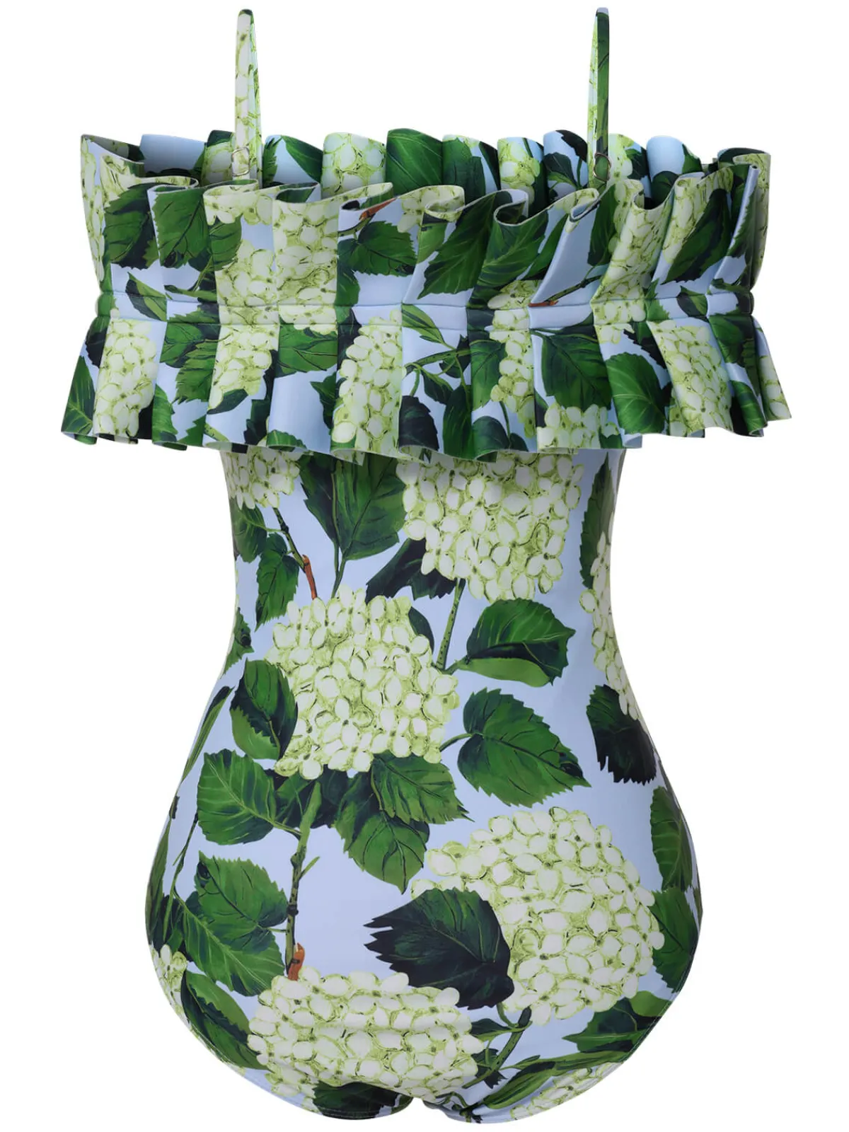 Fashion Retro Stage 1950s Hydrangea Floral Cold-Shoulder Swimsuit Green