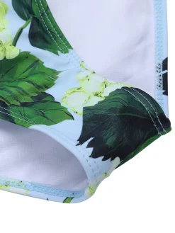 Fashion Retro Stage 1950s Hydrangea Floral Cold-Shoulder Swimsuit Green