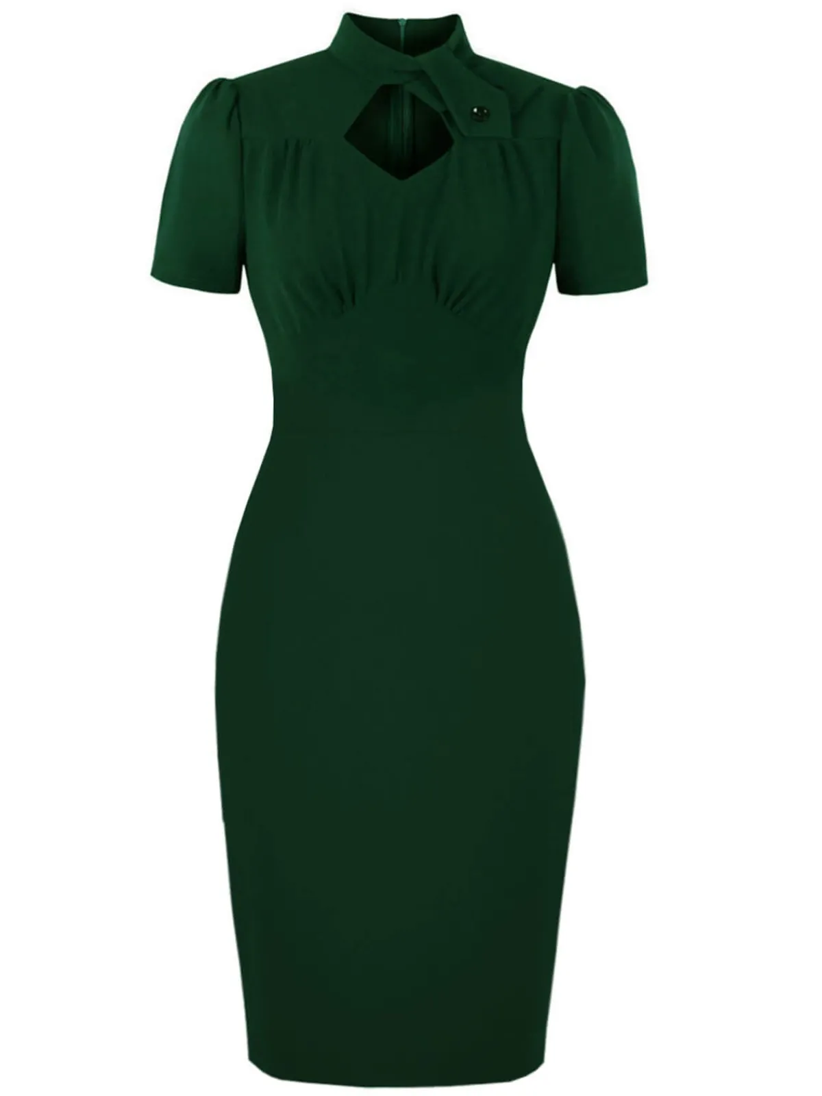 Sale Retro Stage Green 1960s Keyhole Stand Collar Pencil Dress Dark Green