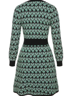 Hot Retro Stage 1940s Knitted Floral A-Line Dress Green