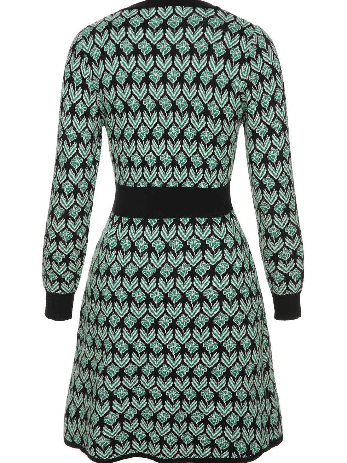 Hot Retro Stage 1940s Knitted Floral A-Line Dress Green