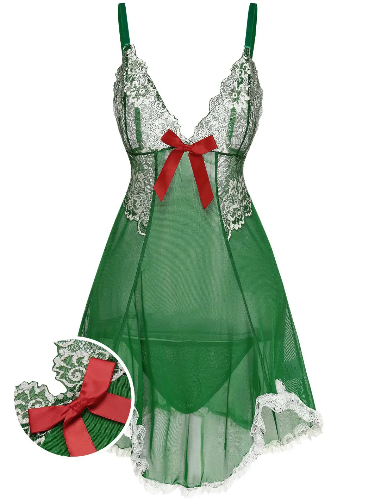 Hot Retro Stage 1940s Lace Patchwork Sheer Nightgown Green