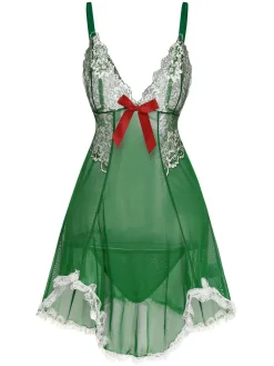 Hot Retro Stage 1940s Lace Patchwork Sheer Nightgown Green