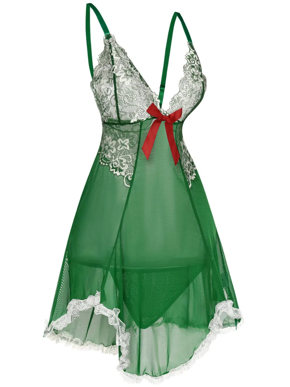 Hot Retro Stage 1940s Lace Patchwork Sheer Nightgown Green